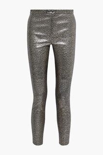 Кожаные узкие брюки Etienne с металлизированным леопардовым принтом ISABEL MARANT, серебряный