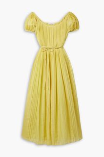Платье миди из вуали со складками в полоску и смесовым шелком TORY BURCH, желтый