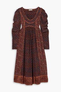 Платье миди из шелкового крепдешина со сборками Diann ULLA JOHNSON, коричневый
