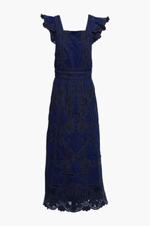 Джинсовое платье макси с открытой спиной и отделкой крючком VALENTINO GARAVANI, синий