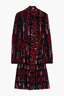 Мини-платье из шелкового крепдешина с завязками и кружевной отделкой VALENTINO GARAVANI, черный