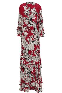 Ярусное платье макси из шелкового крепдешина с цветочным принтом VALENTINO GARAVANI, бордовый
