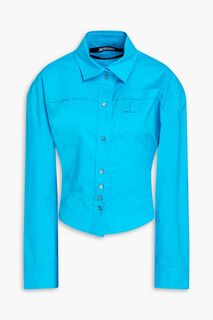 Рубашка из хлопкового поплина с вырезом цвета морской волны JACQUEMUS, бирюзовый