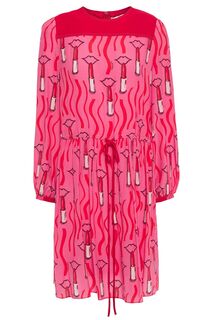 Платье мини из шелкового крепдешина со сборками и принтом VALENTINO GARAVANI, розовый