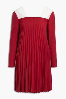 Плиссированное мини-платье из крепа из шерсти и шелка VALENTINO GARAVANI, красный
