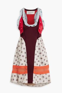 Мини-платье из фактурного крепа с эффектом металлик и шелковыми шифоновыми вставками VALENTINO GARAVANI, бордовый