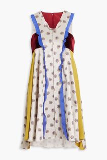 Мини-платье из фактурного крепа с бархатными вставками и эффектом металлик VALENTINO GARAVANI, серый