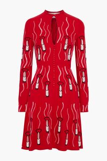 Платье мини из шелкового крепа с декорированным вырезом VALENTINO GARAVANI, красный