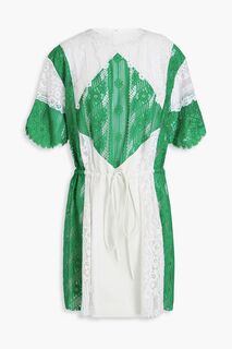 Двухцветное мини-платье из джерси с кружевными вставками VALENTINO GARAVANI, зеленый
