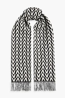 Кашемировый шарф жаккардовой вязки с бахромой VALENTINO GARAVANI, черный
