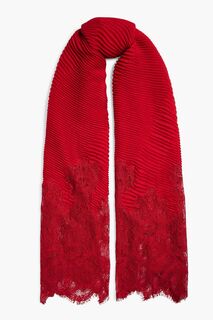 Плиссированный шарф из кашемира и смесовой шерсти, связанный крючком, с кружевной отделкой. VALENTINO GARAVANI, красный