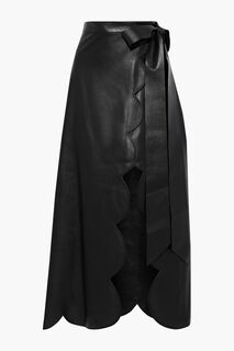 Кожаная юбка макси с фестонами и запахом VALENTINO GARAVANI, черный