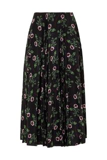 Плиссированная юбка миди из шелкового шифона с цветочным принтом VALENTINO GARAVANI, черный