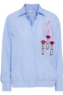 Рубашка из хлопкового поплина в полоску с украшением VALENTINO GARAVANI, синий
