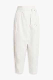 Укороченные зауженные брюки Wilmont со складками из хлопка и льна JOIE, слоновая кость