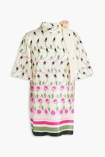 Блузка из шелкового твила с бантиком и цветочным принтом VALENTINO GARAVANI, кремовый