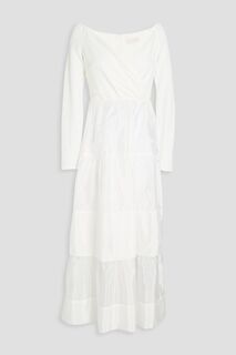 Платье миди из джерси с запахом и вставками из тафты VANESSA COCCHIARO, белый