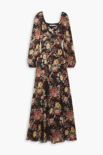 Платье макси Avani из шелкового шифона с запахом и цветочным принтом VERONICA BEARD, коричневый