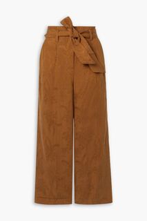 Укороченные широкие брюки Vitha из модала и жаккарда из смесового льна VERONICA BEARD, кэмел