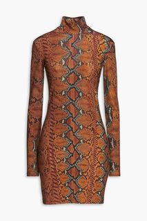 Платье мини из эластичного джерси со змеиным принтом и высоким воротником JUST CAVALLI, животный принт