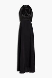 Платье миди из крепа с атласными вставками и вырезом халтер VICTORIA BECKHAM, черный