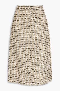 Плиссированная юбка с запахом из шелкового твида фил-купе VICTORIA BECKHAM, бежевый
