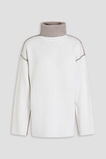 Двухцветный свитер с высоким воротником из смесовой шерсти Victoria Beckham, белый