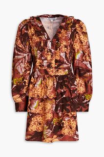 Ярусное платье мини Josephina из хлопка с принтом WALTER BAKER, коричневый