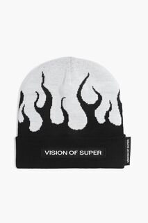 Шапка из смесовой шерсти жаккардовой вязки с аппликациями VISION OF SUPER, черный