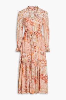 Платье миди из жоржета со сборками и цветочным принтом ZIMMERMANN, розовый