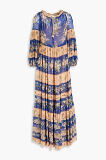 Платье макси из вуали со сборками и цветочным принтом ZIMMERMANN, синий