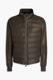 Стеганая куртка из перфорированной кожи ZEGNA, серо-коричневый