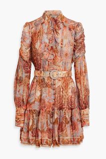 Платье мини из жоржета с оборками ZIMMERMANN, оранжевый