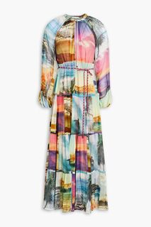 Многоярусное платье миди из шелкового крепона с принтом ZIMMERMANN, разноцветный