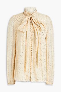 Блуза из шелкового жоржета с эффектом металлик и бантом-купе ZIMMERMANN, кремовый
