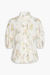 Хлопковая блузка с оборками и цветочным принтом ZIMMERMANN, слоновая кость