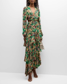 Шелковое платье макси с длинными рукавами и цветочным принтом Bell A.L.C.