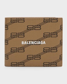 Мужской квадратный бумажник Signature в сложенном виде, парусина с покрытием Monogram BB Balenciaga