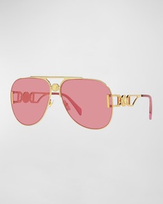 Золотые солнцезащитные очки-авиаторы Medusa из металла и пластика Versace