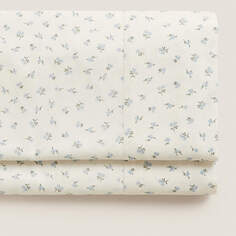 Простыня Zara Home Floral Print, белый/голубой