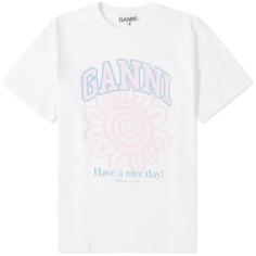 Ganni базовая футболка из джерси с цветочным принтом, ярко-белый