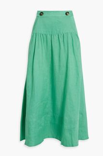 Льняная юбка миди Della со сборками SALONI, зеленый