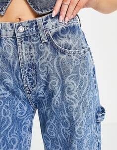 Синие зауженные джинсы с принтом в виде колючей проволоки ASOS DESIGN, синий