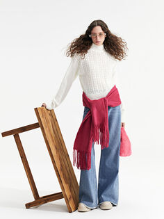 Женский трикотажный свитер с длинным рукавом с высоким воротником и узором LCW Casual