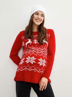 Трикотажный свитер для беременных с длинным рукавом и круглым вырезом в рождественской тематике LC Waikiki Maternity