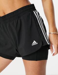 Черные шорты в полоску adidas Training Pacer 2 in 1