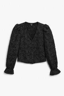 Жаккардовая блуза Monki с v-образным вырезом, черный