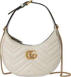 Сумка Gucci GG Marmont Half-Moon-Shaped Mini Bag Mystic White, белый