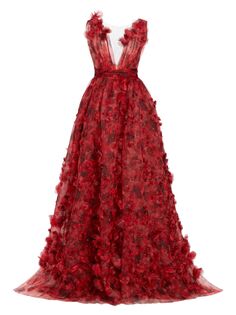 Бальное платье без рукавов с V-образным вырезом Marchesa, красный