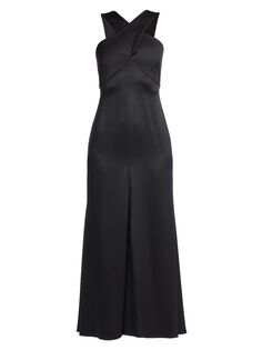 Шелковое атласное платье с перекрестными передами Giorgio Armani, черный